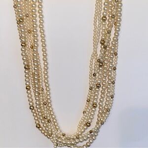 Vintage Faux Pearl & Gold Bead Multistrand 26" Necklace